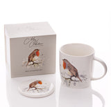 Meg Hawkins Mug and Coaster Gift Set Robin Design MH150 Christmas