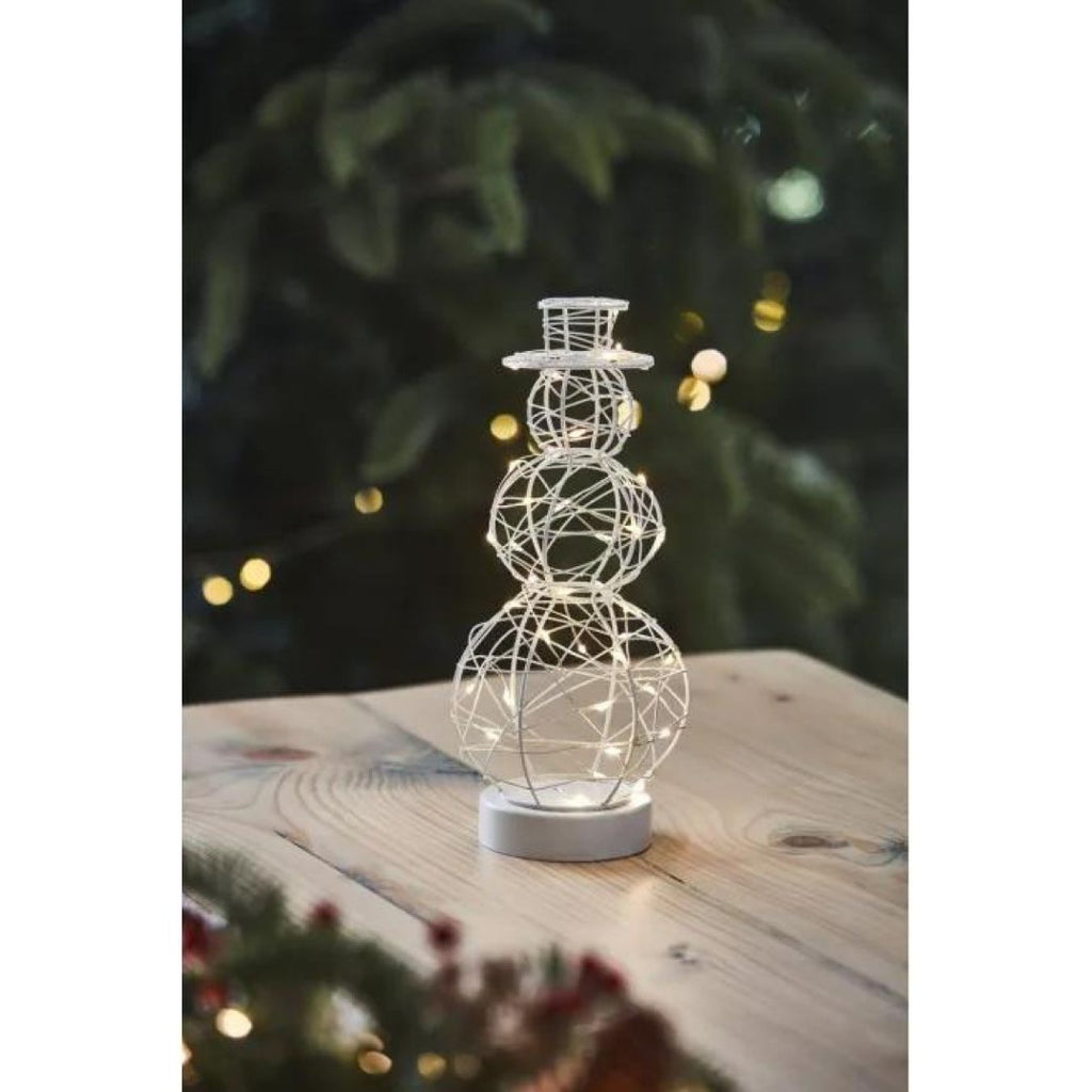 Table Snowman White 40 LED light Decoration Christmas Timer Battery Powered