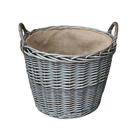 Medium Finish Lined Log Baskets Wicker Antique Wash Height 25cm x Width 33cm x Depth 33cm
