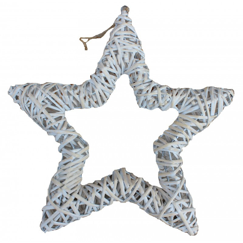 Open Star White Wash Willow Wreath 45cm Diameter Door Decoration
