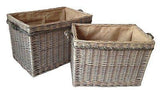 Large Delux , Rectangular , Hessian Lined Log Basket. Antique wash finish. Full cane willow. Rope handled - Willow and Avon
