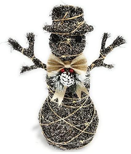 Christmas Rattan Snowman with Lights Gold Decorations 55cm Height (Large)