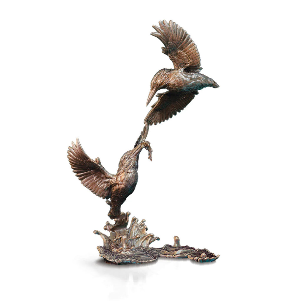 Butler & Peach Detailed Small Solid Hot Cast Bronze - Pair of Kingfishers 2098