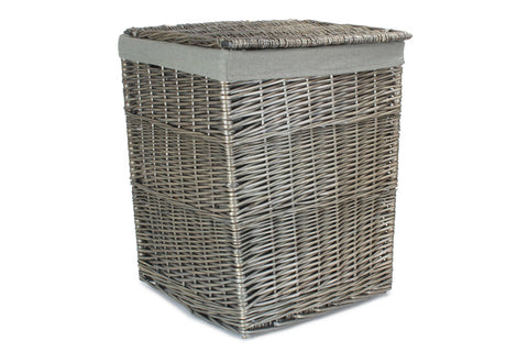 Antique Wash Square Laundry Basket Willow Wicker Grey 61 x 46 x 46 cm