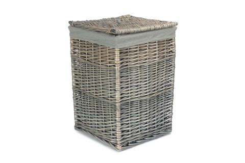 Small Antique Wash Wicker Willow Square Laundry Basket Grey Lining