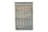 Small Antique Wash Wicker Willow Square Laundry Basket Grey Lining