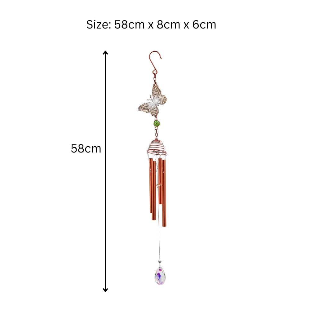 Rose Gold Wind Chimes ? Decorative Metal Hanging Chimes 58cm - Butterfly Wind Chime