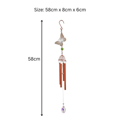 Rose Gold Wind Chimes ? Decorative Metal Hanging Chimes 58cm - Butterfly Wind Chime