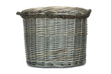 Large Antique Wash Round Rope Handled Log Basket, Hessian Lined