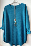 Moda Italy Loose Top with Necklace - one size
