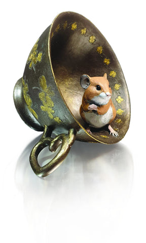Cold Cast Bronze Mouse in Teacup Four Leaf Clover - Hand Painted Michael Simpson