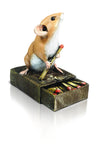 Cold Cast Bronze Mouse sitting on Matchbox - Hand Painted by Michael Simpson