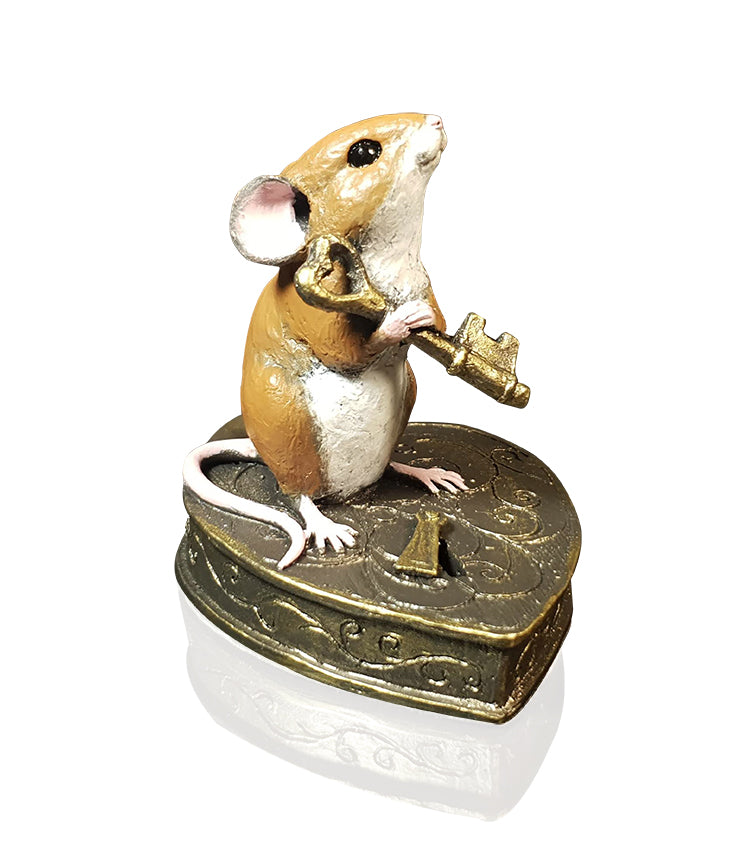 Cold Cast Bronze Mouse on Heart Padlock by Michael Simpson - Hand Painted 260BR