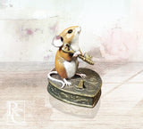 Cold Cast Bronze Mouse on Heart Padlock by Michael Simpson - Hand Painted 260BR