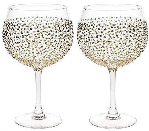 Pair of Large Balloon Glasses Gin and Tonic Gold Silver Dots Sunny by Sue