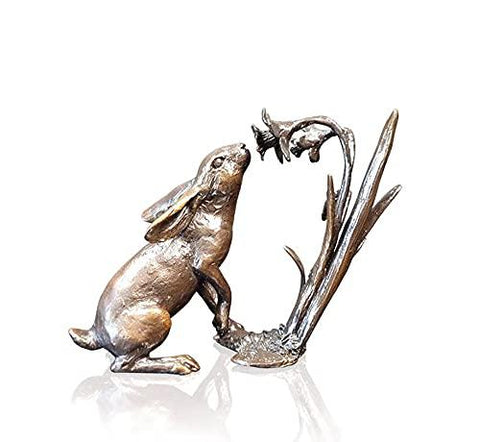 Small Hare with Daffodils Solid Bronze Sculpture - Limited Edition 1126