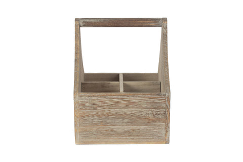 Wooden Oak Effect Square 4 Section Cutlery Holder Carrier