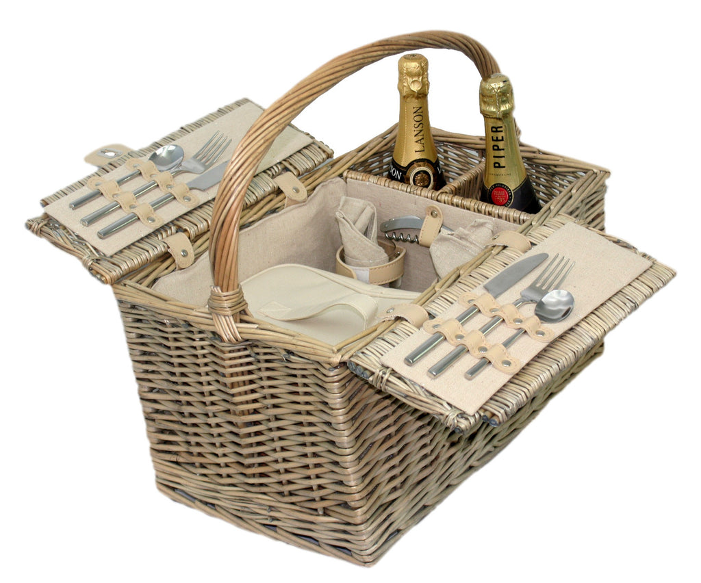 Deluxe Retro Double Lidded Wicker 2 Person Fitted Picnic Basket FH022 - Willow and Avon