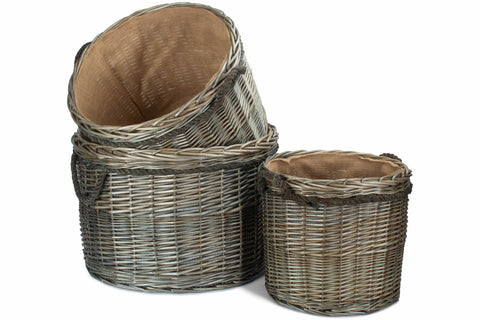 Antique Wash Willow Round Wicker Storage Log Basket Small Medium Large