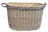 Large Delux Oval Hessian Lined Log Basket Antique Wash Finish Full Cane Rope - Willow and Avon