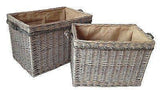 Large Delux , Rectangular , Hessian Lined Log Basket. Antique wash finish. Full cane willow. Rope handled - Willow and Avon