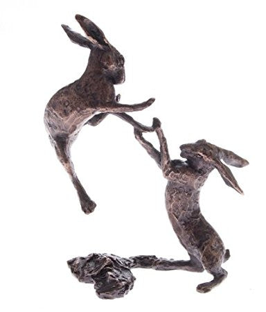 Butler & Peach Detailed Small Solid Bronze Boxing Hares - Willow and Avon