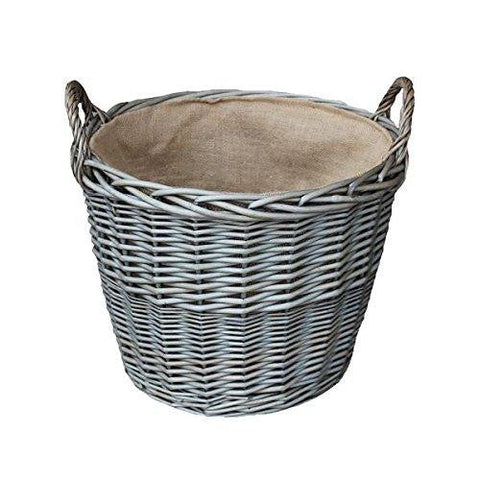Extra Large Antique Wash Finish Wicker Lined Log Basket