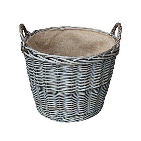 Large Antique Wash Finish Wicker Hessian Lined Log Basket