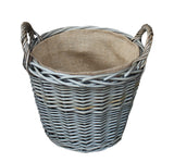 Small Antique Wash Finish Wicker Lined Log Basket Planter