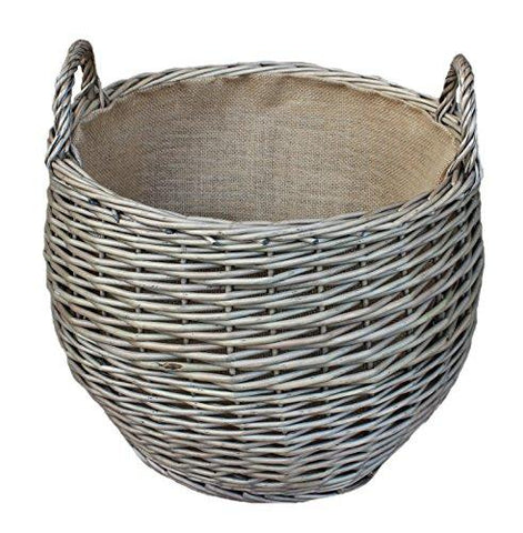 Small Wicker Willow Stumpy Log Basket Holder Hessian Lined Antique Wash - Willow and Avon