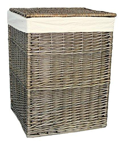Quality Antique Wash Lined Willow Wicker Linen / Laundry Basket Square Large