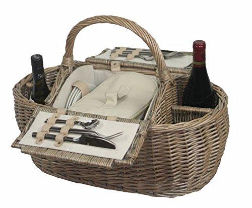 Willow Wicker 4 Person Boat Fitted Picnic Basket Hamper FH030