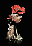 Limited Edition Two Mice with Red Poppy Hot Cast Bronze Michael Simpson 1074