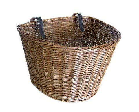 Medium Traditional Wicker Willow Bicycle Front Basket with Leather Straps