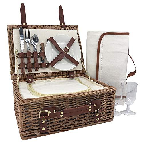 2 Person Classic Wicker Fitted Picnic Basket Hamper inc. Cutlery Blanket Plates