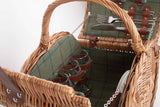 Willow Oval 4 Person Green Tweed Fitted Picnic Hamper Basket