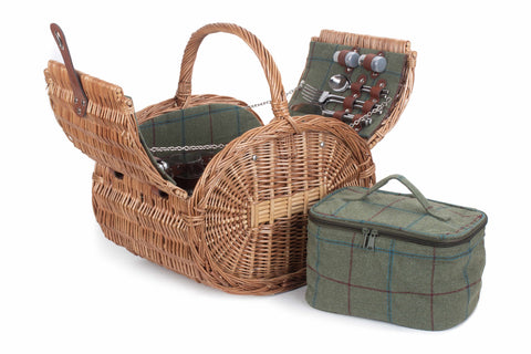 Willow Oval 4 Person Green Tweed Fitted Picnic Hamper Basket