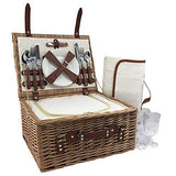 4 Person Classic Wicker Fitted Picnic Basket Hamper inc. Cutlery Blanket Plates