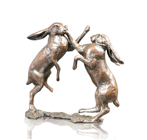 Richard Cooper Small Boxing Hares Limited Edition Foundry Bronze Sculpture 982