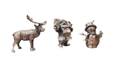 Butler & Peach Detailed Small Solid Hot Cast Bronze - Christmas Set - Snowman Father Christmas and Reindeer