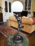 Art Deco Bronze Lighting Lady Draped With Scarf Table Lamp Crackle Shade - Willow and Avon