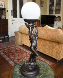 Art Deco Bronze Lighting Lady Draped With Scarf Table Lamp Crackle Shade - Willow and Avon