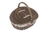 Antique Wash Finish Wicker Willow Oval Picnic With Garden Rose Lining