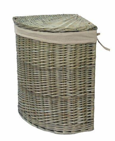 Small, Antique Wash Wicker Laundry / Linen / Washing Corner Basket - Willow and Avon