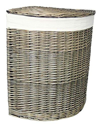 Large, Antique Wash Wicker Laundry / Linen / Washing Corner Basket - Willow and Avon