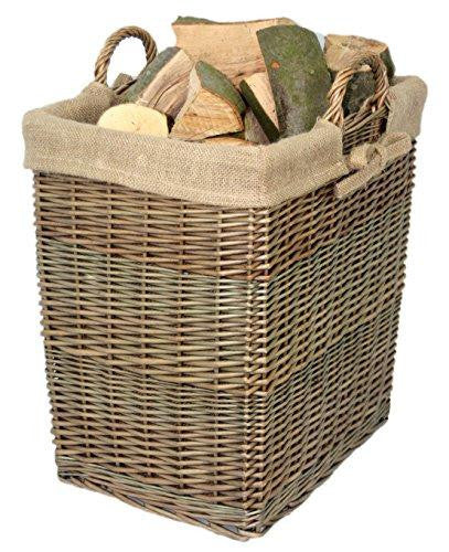 Modern , Full Cane Wicker, Antique Wash Lined Log or Storage Basket - Willow and Avon