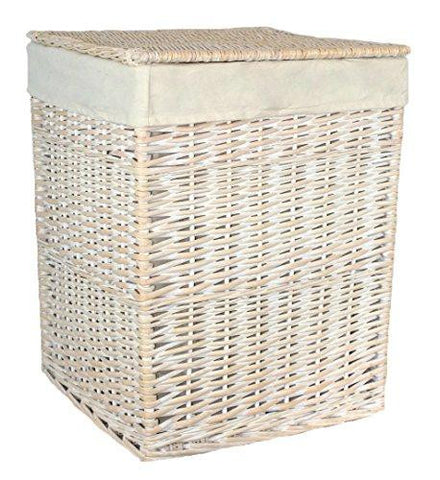 Quality Large Square White Wash Linen / Laundry Basket Hamper with White Lining - Willow and Avon