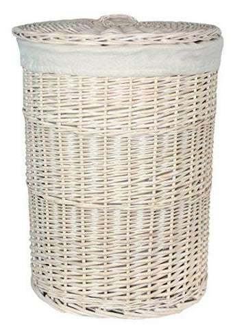 Quality Large White Wash Round Willow Linen Laundry Basket with Cotton Lining - Willow and Avon