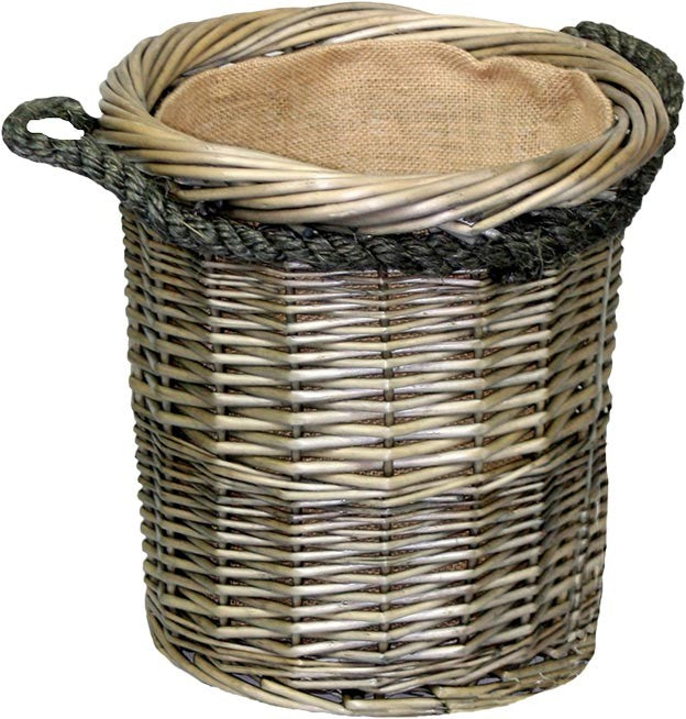 Small Antique Wash Round Rope Handled Log Basket
