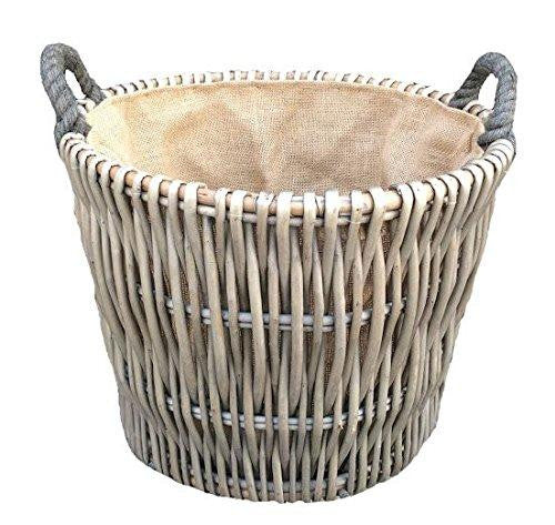 Small Round Grey Log Wicker Basket - Willow and Avon
